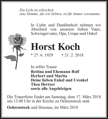Traueranzeige von Horst Koch von Südthüringer Presse