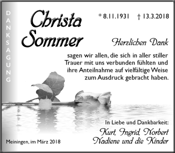 Traueranzeige von Christa Sommer von Südthüringer Presse