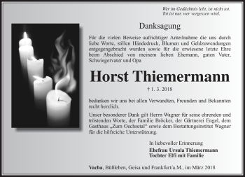 Traueranzeige von Horst Thiemermann von Südthüringer Presse