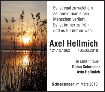 Traueranzeige von Axel Hellmich von Südthüringer Presse