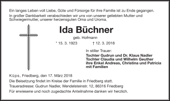 Traueranzeige von Ida Büchner von Neue Presse Coburg