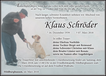 Traueranzeige von Klaus Schröder von Südthüringer Presse