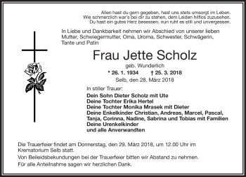 Traueranzeige von Jette Scholz von Frankenpost