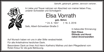 Traueranzeige von Elsa Vorrath von Frankenpost