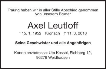 Traueranzeige von Axel Leutloff von Neue Presse Coburg