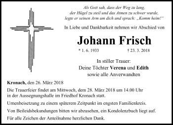 Traueranzeige von Johann Frisch von Neue Presse Coburg