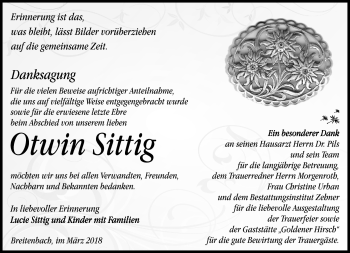 Traueranzeige von Otwin Sittig von Südthüringer Presse