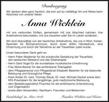 Traueranzeige von Anna Wicklein von Neue Presse Coburg