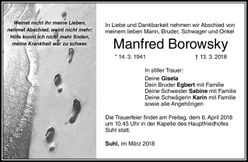 Traueranzeige von Manfred Borowsky von Südthüringer Presse