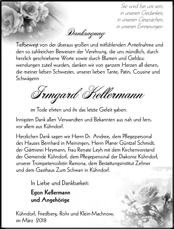 Traueranzeige von Imrgard Kellermann von Südthüringer Presse