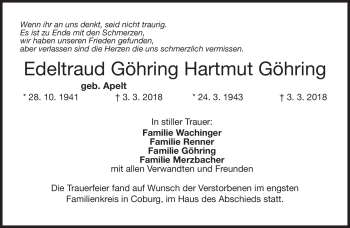 Traueranzeige von EdeltraudHartmut GöhringGöhring von Neue Presse Coburg