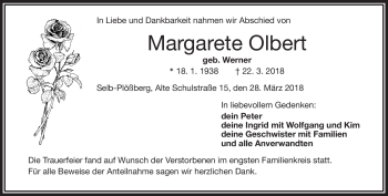 Traueranzeige von Margarete Olbert von Frankenpost