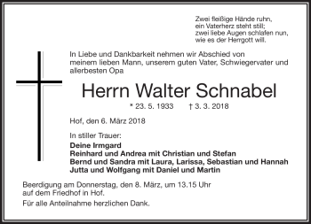 Traueranzeige von Walter Schnabel1 von Frankenpost