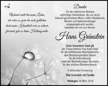 Traueranzeige von Hans Grünstein von Südthüringer Presse