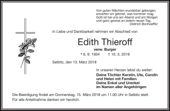 Traueranzeige von Edith Thieroff von Frankenpost