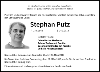 Traueranzeige von Stephan Putz von Neue Presse Coburg