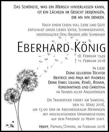 Traueranzeige von Eberhard König von Südthüringer Presse