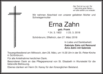 Traueranzeige von Erna Zahn von Frankenpost