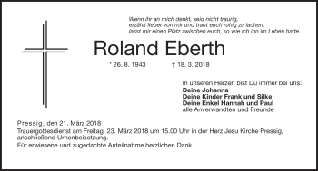 Traueranzeige von Roland Eberth von Neue Presse Coburg