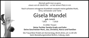 Traueranzeige von Gisela Mandel von Neue Presse Coburg