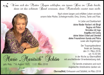 Traueranzeige von Marie Schön von Südthüringer Presse