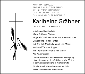 Traueranzeige von Karlheinz Gräbner von Frankenpost