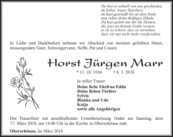 Traueranzeige von Horst Marr von Südthüringer Presse