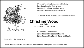 Traueranzeige von Christine Wood von Neue Presse Coburg