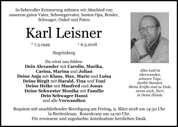 Traueranzeige von Karl Leisner von Frankenpost