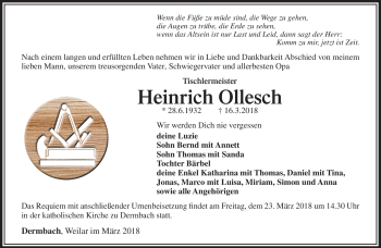Traueranzeige von Heinrich Ollesch von Südthüringer Presse