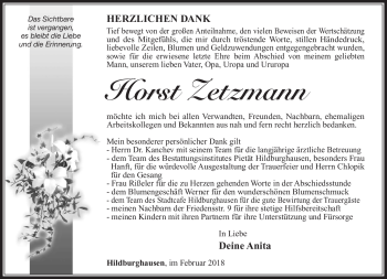 Traueranzeige von Horst Zetzmann von Südthüringer Presse