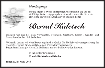 Traueranzeige von Bernd Kaletsch von Südthüringer Presse