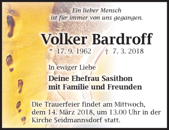 Traueranzeige von Volker Bardoff von Neue Presse Coburg
