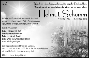 Traueranzeige von Helmut Schumm von Südthüringer Presse
