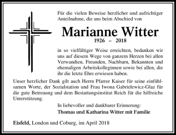 Traueranzeige von Marianne Witter von Südthüringer Presse