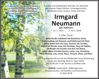Traueranzeige von Irmgard Neumann von Südthüringer Presse