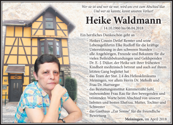 Traueranzeige von Heike Waldmann von Südthüringer Presse