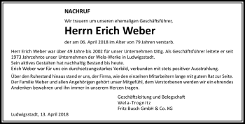 Traueranzeige von Erich Weber von Neue Presse Coburg