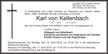 Traueranzeige von Karl von Kellenbach von Frankenpost