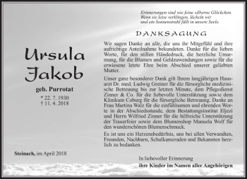 Traueranzeige von Ursula Jakob von Südthüringer Presse