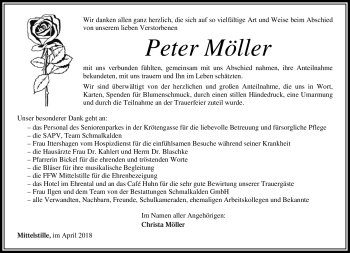 Traueranzeige von Peter Möller von Südthüringer Presse