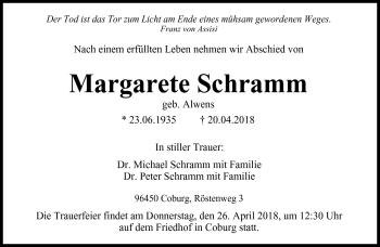 Traueranzeige von Margarete Schramm von Neue Presse Coburg