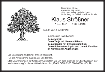 Traueranzeige von Klaus Strößner von Frankenpost