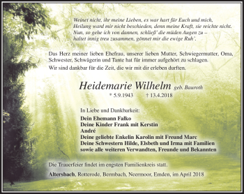 Traueranzeige von Heidemarie Wilhelm von Südthüringer Presse