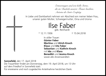 Traueranzeige von Ilse Faber von Neue Presse Coburg