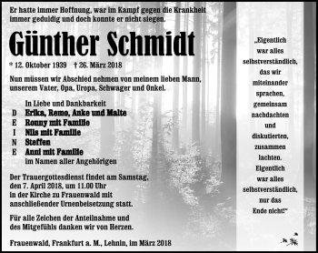 Traueranzeige von Günther Schmidt von Südthüringer Presse