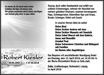 Traueranzeige von Robert Kiesler von Südthüringer Presse