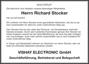 Traueranzeige von Richard Stocker von Frankenpost