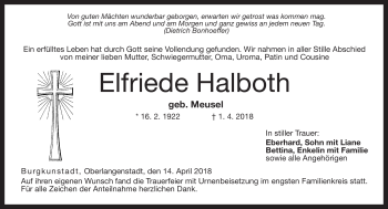 Traueranzeige von Elfriede Halboth von Neue Presse Coburg