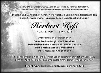 Traueranzeige von Herbert Heß von Südthüringer Presse